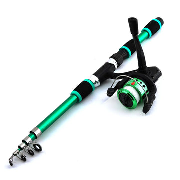 Fishing Pole Set Full Kit with Telescopic Fishing Rod and Spinning Reel, Includes Baits and Hooks, Portable Travel Fishing Rod Combo for Freshwater & Saltwater