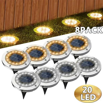 Solar Ground Lights Outdoor, 8 LED/20 LED Waterproof Disk Lights, In-Ground Solar Pathway Lights for Garden, Lawn, Yard and Landscape (1/4/8 Pack)
