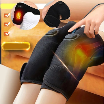 USB Electric Heated Shoulder & Knee Brace Massager, 3-Level Adjustable Heating, Vibration Massage Therapy, Black Support Strap, Adjustable Compression Wrap