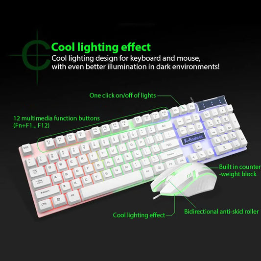 KM320 Waterproof Keyboard and Mouse Combo – RGB Backlit Gaming Keyboard with Luminous Keys