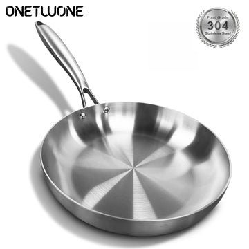 Stainless Steel Frying Pan 304, Nonstick Uncoated Skillet for Steak, Durable Kitchen Cookware, Compatible with Gas Stove and Induction Cooker