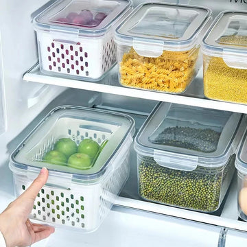 Double Layer Sealed Food Storage Box – Plastic Fruit & Vegetable Container with Drainage, Microwave & Freezer Safe, High Transparency