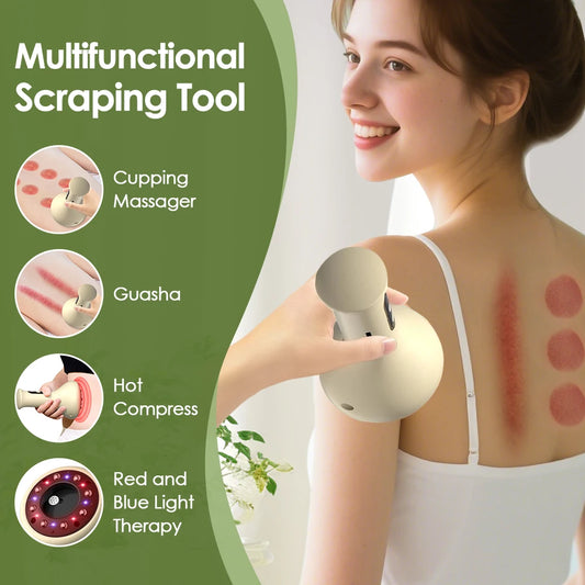 USB Rechargeable Abdominal Massager, Electric Hot Compress & Adjustable Guasha Cupping Therapy Device, Handheld Body Massager for Stomach, Arms & Legs