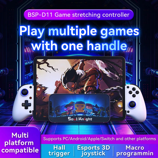 D11 Stretchable Wireless Game Controller with Hall Effect Triggers – Telescopic Mobile Gaming Gamepad for Android Phone/Tablet, Nintendo Switch, PC, iOS & Xbox Cloud Streaming