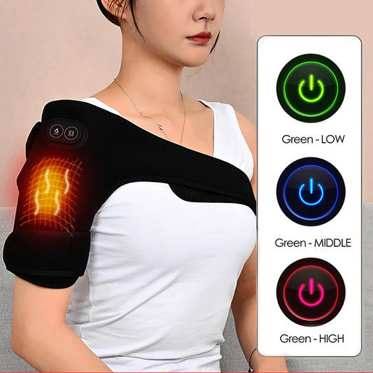USB Electric Heated Shoulder & Knee Brace Massager, 3-Level Adjustable Heating, Vibration Massage Therapy, Black Support Strap, Adjustable Compression Wrap
