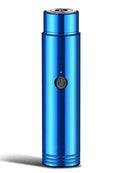 Blue portable rechargeable electric shaver with power button and modern design