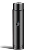 Black portable rechargeable electric shaver with power button and LED indicator